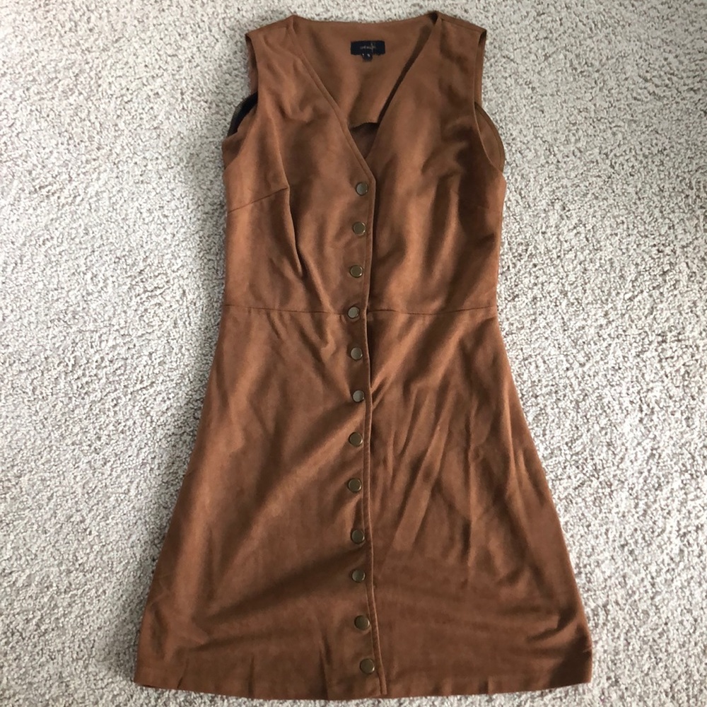 Brown sueded snap front dress